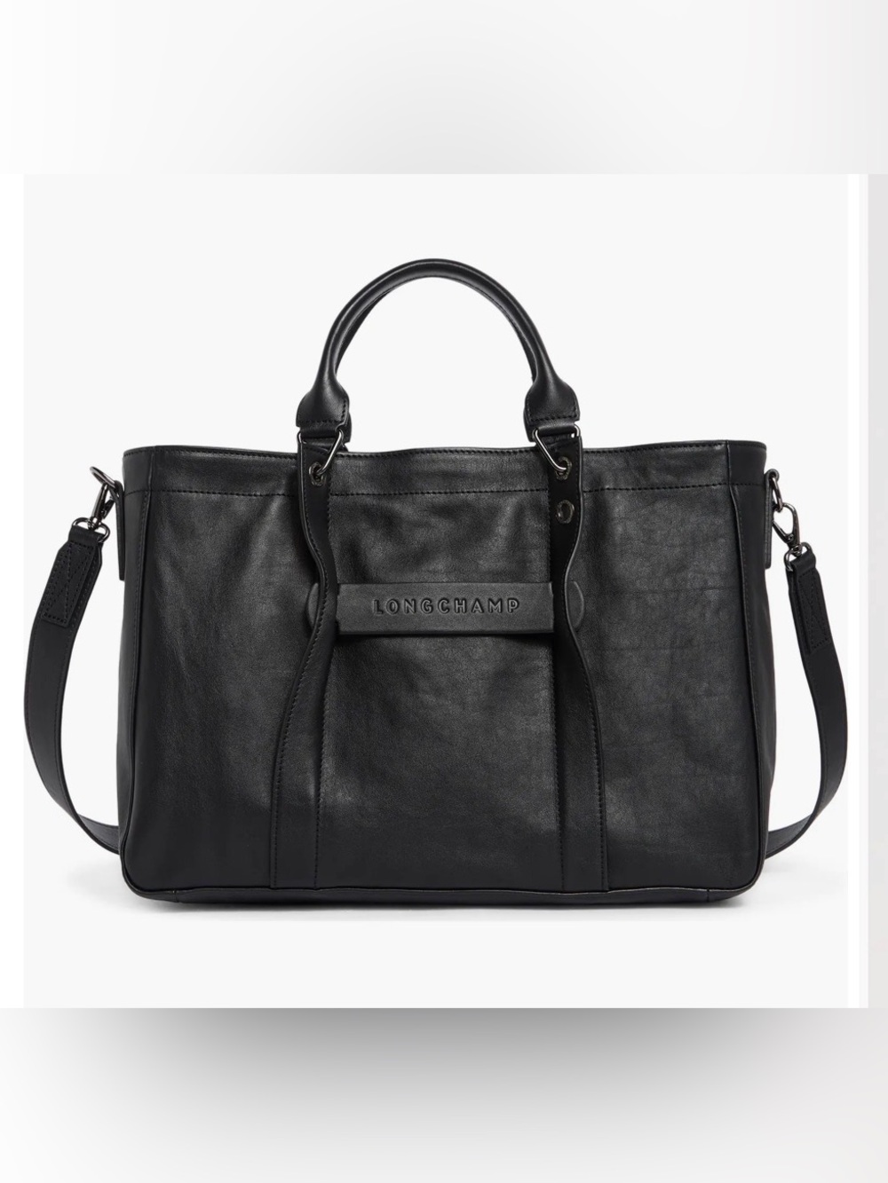 Longchamp “3D Tote” in Black Leather w/ Authentication.